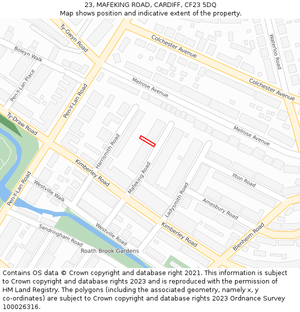 23, MAFEKING ROAD, CARDIFF, CF23 5DQ: Location map and indicative extent of plot