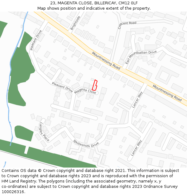 23, MAGENTA CLOSE, BILLERICAY, CM12 0LF: Location map and indicative extent of plot