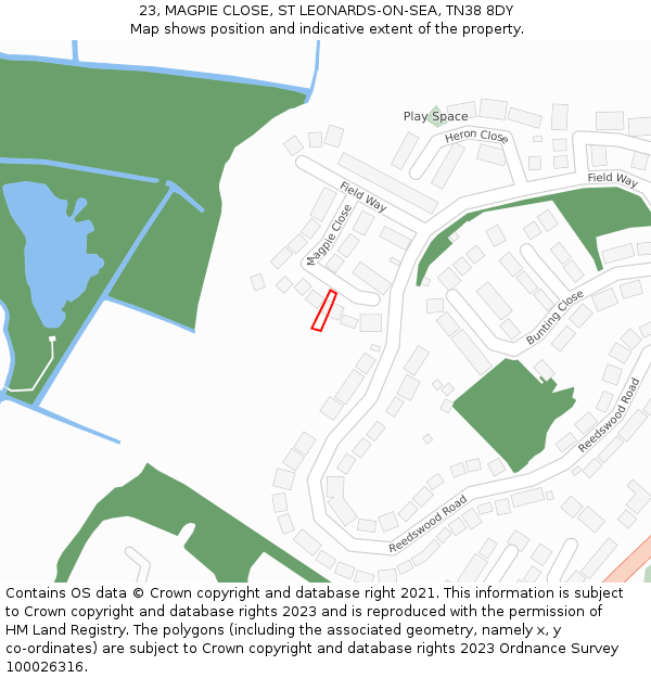 23, MAGPIE CLOSE, ST LEONARDS-ON-SEA, TN38 8DY: Location map and indicative extent of plot
