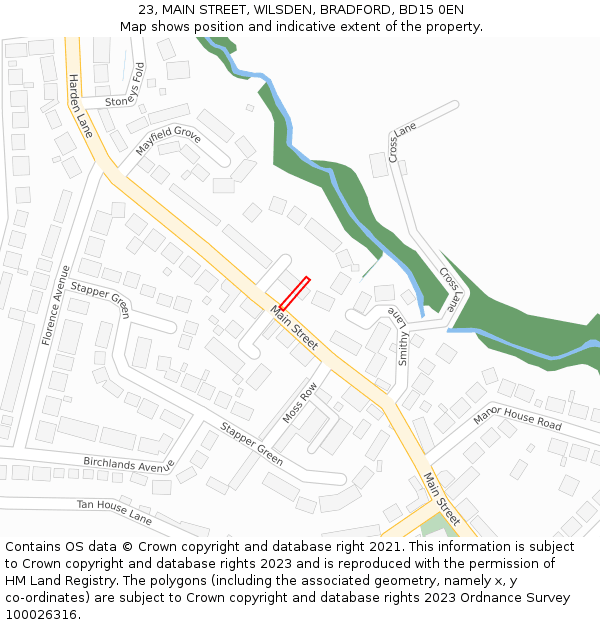 23, MAIN STREET, WILSDEN, BRADFORD, BD15 0EN: Location map and indicative extent of plot
