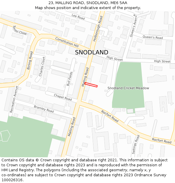 23, MALLING ROAD, SNODLAND, ME6 5AA: Location map and indicative extent of plot