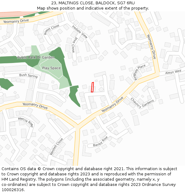 23, MALTINGS CLOSE, BALDOCK, SG7 6RU: Location map and indicative extent of plot