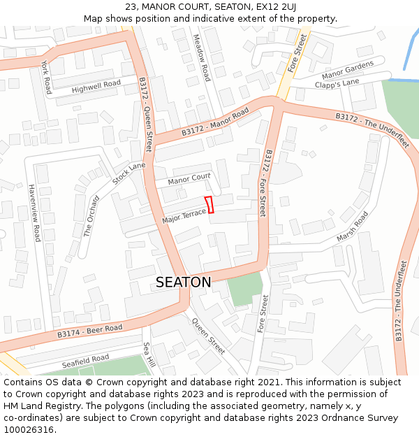 23, MANOR COURT, SEATON, EX12 2UJ: Location map and indicative extent of plot