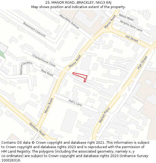 23, MANOR ROAD, BRACKLEY, NN13 6AJ: Location map and indicative extent of plot