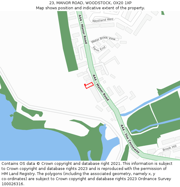 23, MANOR ROAD, WOODSTOCK, OX20 1XP: Location map and indicative extent of plot