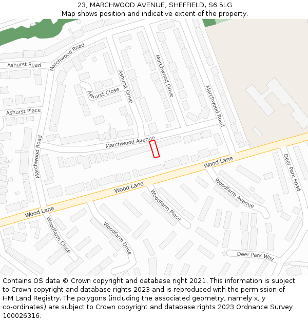 23, MARCHWOOD AVENUE, SHEFFIELD, S6 5LG: Location map and indicative extent of plot