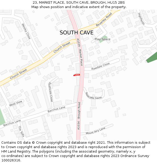 23, MARKET PLACE, SOUTH CAVE, BROUGH, HU15 2BS: Location map and indicative extent of plot