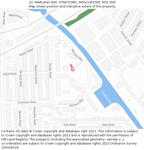 23, MARLAND WAY, STRETFORD, MANCHESTER, M32 0NP: Location map and indicative extent of plot