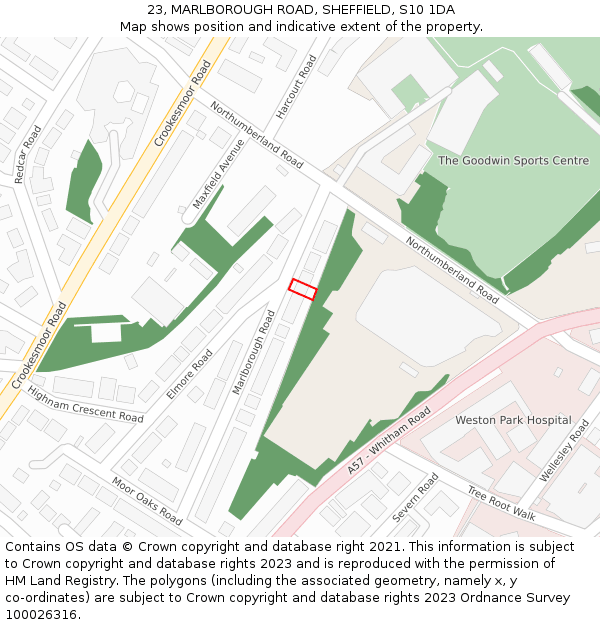 23, MARLBOROUGH ROAD, SHEFFIELD, S10 1DA: Location map and indicative extent of plot
