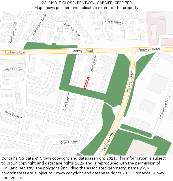 23, MARLE CLOSE, PENTWYN, CARDIFF, CF23 7EP: Location map and indicative extent of plot