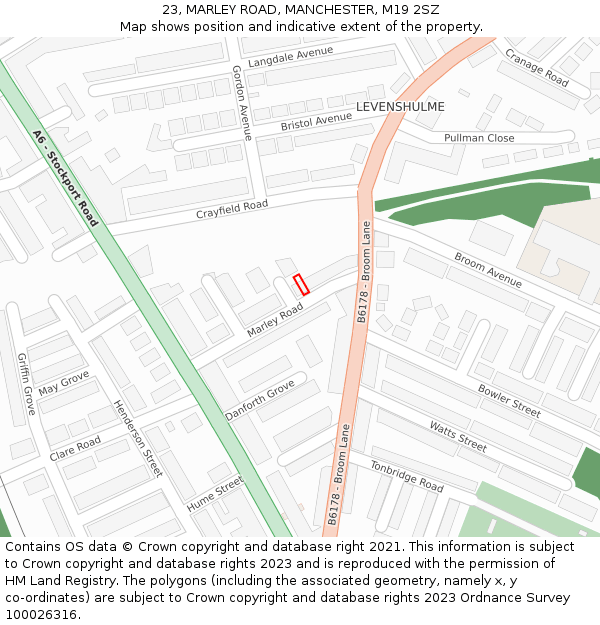 23, MARLEY ROAD, MANCHESTER, M19 2SZ: Location map and indicative extent of plot