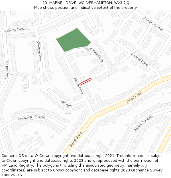 23, MARNEL DRIVE, WOLVERHAMPTON, WV3 7JQ: Location map and indicative extent of plot