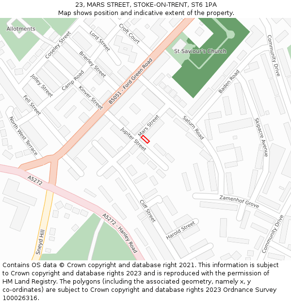 23, MARS STREET, STOKE-ON-TRENT, ST6 1PA: Location map and indicative extent of plot