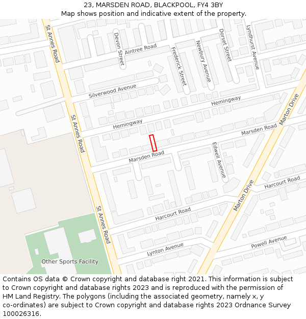 23, MARSDEN ROAD, BLACKPOOL, FY4 3BY: Location map and indicative extent of plot