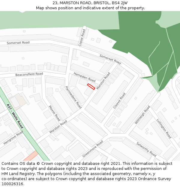 23, MARSTON ROAD, BRISTOL, BS4 2JW: Location map and indicative extent of plot
