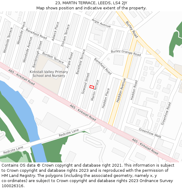 23, MARTIN TERRACE, LEEDS, LS4 2JY: Location map and indicative extent of plot