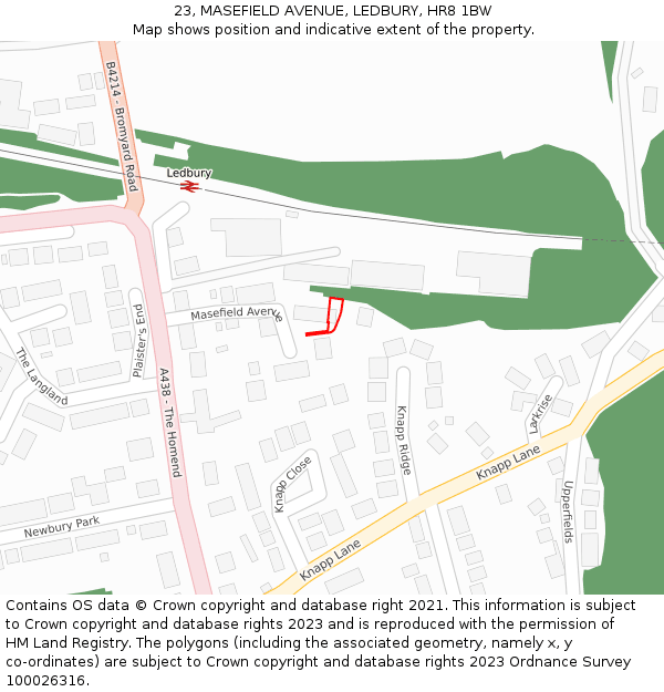 23, MASEFIELD AVENUE, LEDBURY, HR8 1BW: Location map and indicative extent of plot
