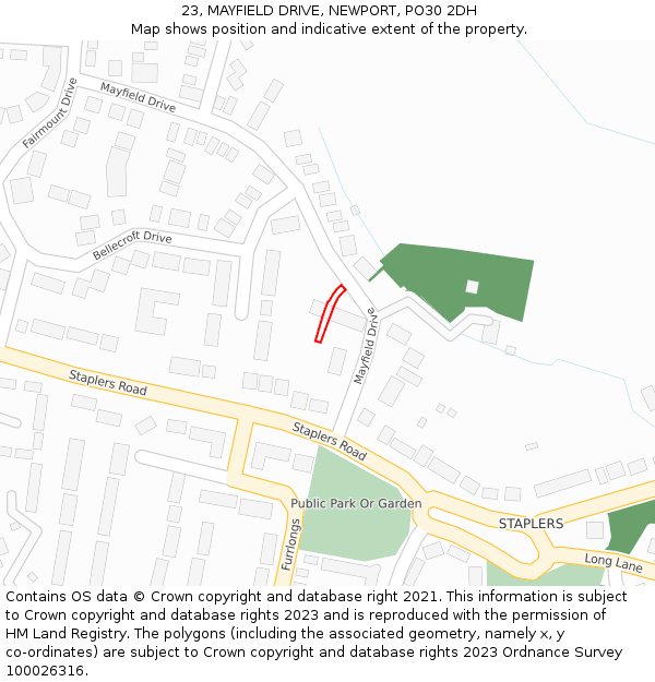 23, MAYFIELD DRIVE, NEWPORT, PO30 2DH: Location map and indicative extent of plot