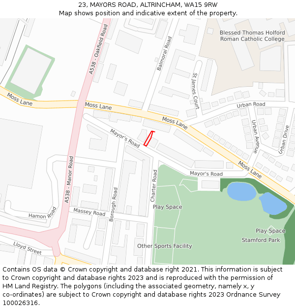 23, MAYORS ROAD, ALTRINCHAM, WA15 9RW: Location map and indicative extent of plot