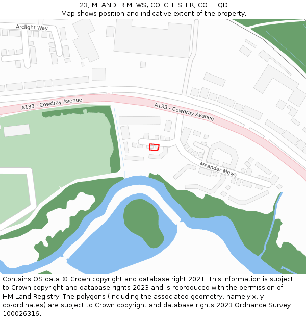 23, MEANDER MEWS, COLCHESTER, CO1 1QD: Location map and indicative extent of plot