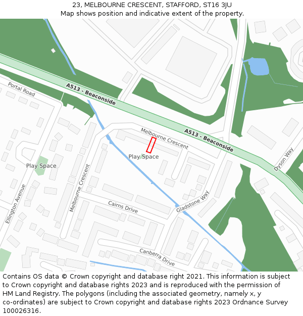 23, MELBOURNE CRESCENT, STAFFORD, ST16 3JU: Location map and indicative extent of plot