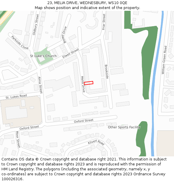 23, MELIA DRIVE, WEDNESBURY, WS10 0QE: Location map and indicative extent of plot