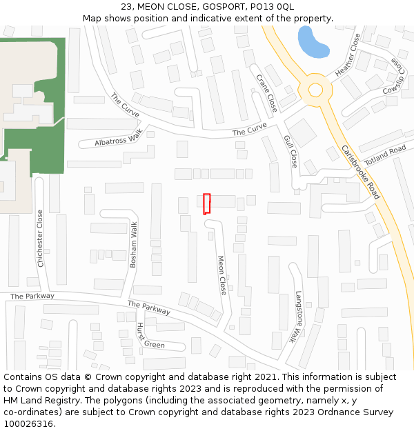 23, MEON CLOSE, GOSPORT, PO13 0QL: Location map and indicative extent of plot