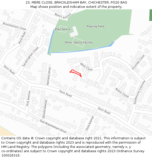 23, MERE CLOSE, BRACKLESHAM BAY, CHICHESTER, PO20 8AG: Location map and indicative extent of plot