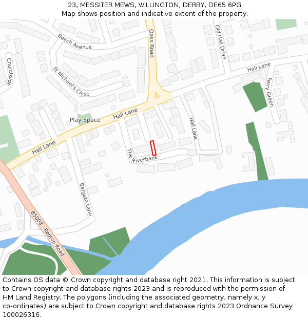 23, MESSITER MEWS, WILLINGTON, DERBY, DE65 6PG: Location map and indicative extent of plot