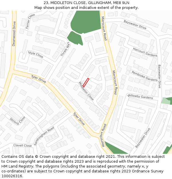 23, MIDDLETON CLOSE, GILLINGHAM, ME8 9LN: Location map and indicative extent of plot