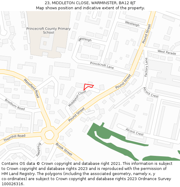 23, MIDDLETON CLOSE, WARMINSTER, BA12 8JT: Location map and indicative extent of plot