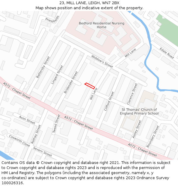 23, MILL LANE, LEIGH, WN7 2BX: Location map and indicative extent of plot