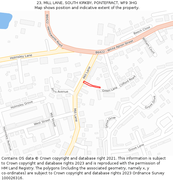 23, MILL LANE, SOUTH KIRKBY, PONTEFRACT, WF9 3HG: Location map and indicative extent of plot