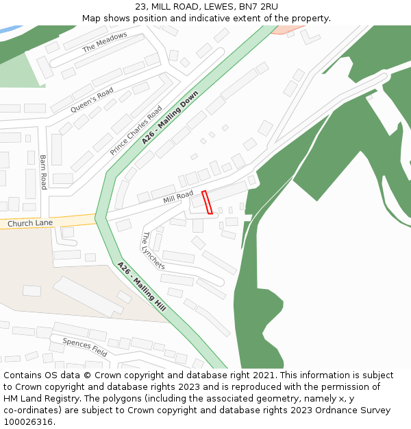 23, MILL ROAD, LEWES, BN7 2RU: Location map and indicative extent of plot