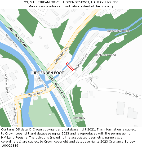 23, MILL STREAM DRIVE, LUDDENDENFOOT, HALIFAX, HX2 6DE: Location map and indicative extent of plot