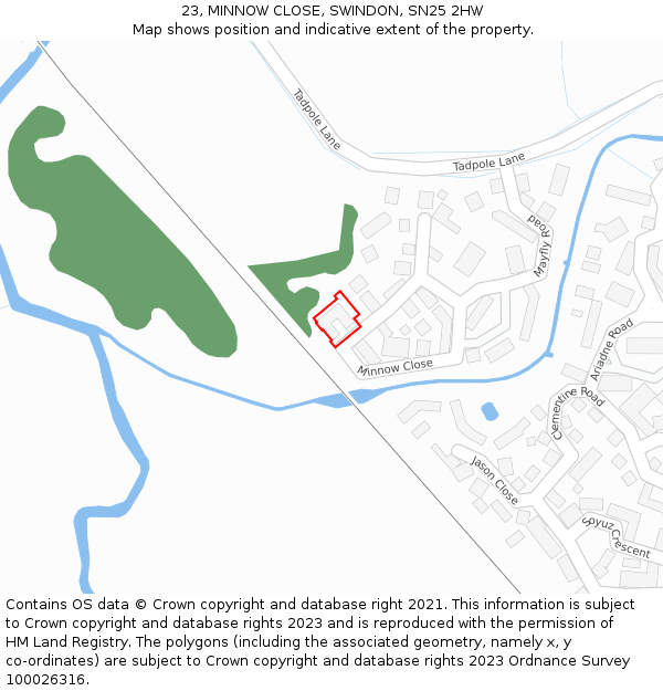 23, MINNOW CLOSE, SWINDON, SN25 2HW: Location map and indicative extent of plot