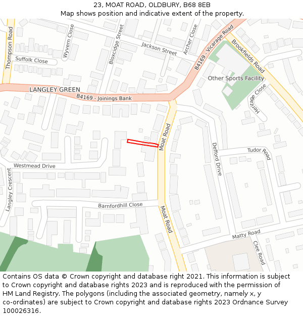 23, MOAT ROAD, OLDBURY, B68 8EB: Location map and indicative extent of plot