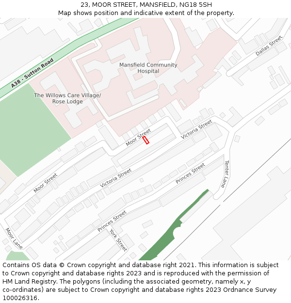 23, MOOR STREET, MANSFIELD, NG18 5SH: Location map and indicative extent of plot