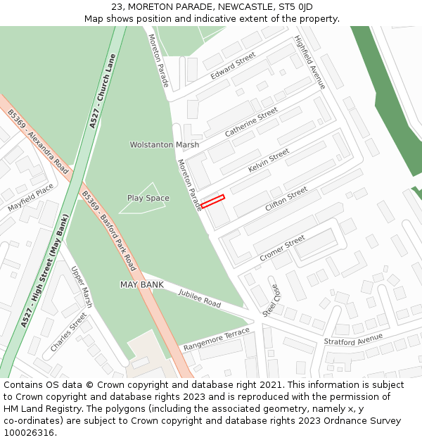 23, MORETON PARADE, NEWCASTLE, ST5 0JD: Location map and indicative extent of plot