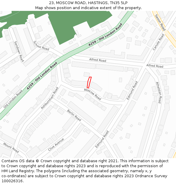 23, MOSCOW ROAD, HASTINGS, TN35 5LP: Location map and indicative extent of plot