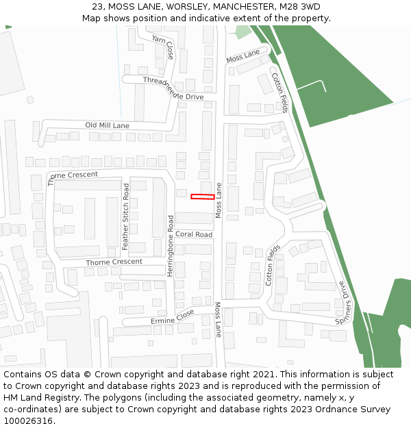 23, MOSS LANE, WORSLEY, MANCHESTER, M28 3WD: Location map and indicative extent of plot