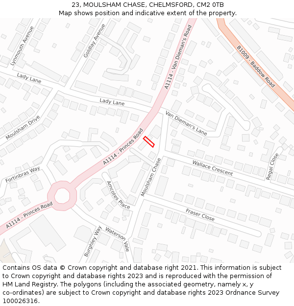 23, MOULSHAM CHASE, CHELMSFORD, CM2 0TB: Location map and indicative extent of plot