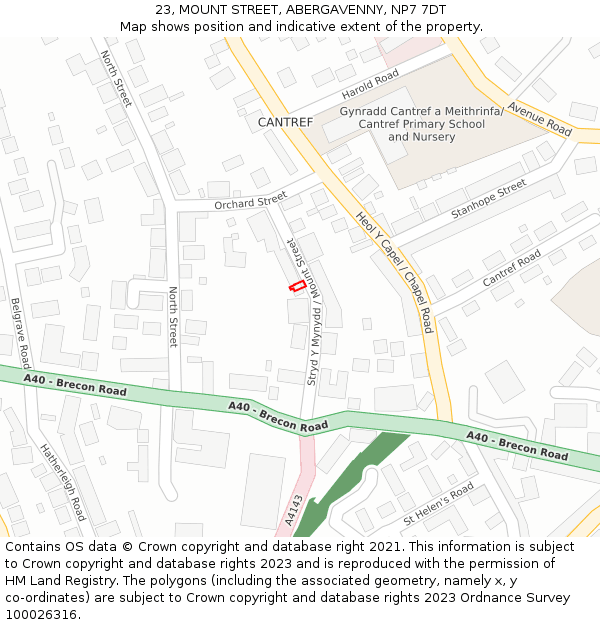 23, MOUNT STREET, ABERGAVENNY, NP7 7DT: Location map and indicative extent of plot