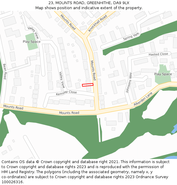 23, MOUNTS ROAD, GREENHITHE, DA9 9LX: Location map and indicative extent of plot