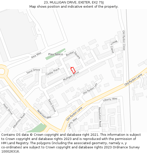 23, MULLIGAN DRIVE, EXETER, EX2 7SJ: Location map and indicative extent of plot