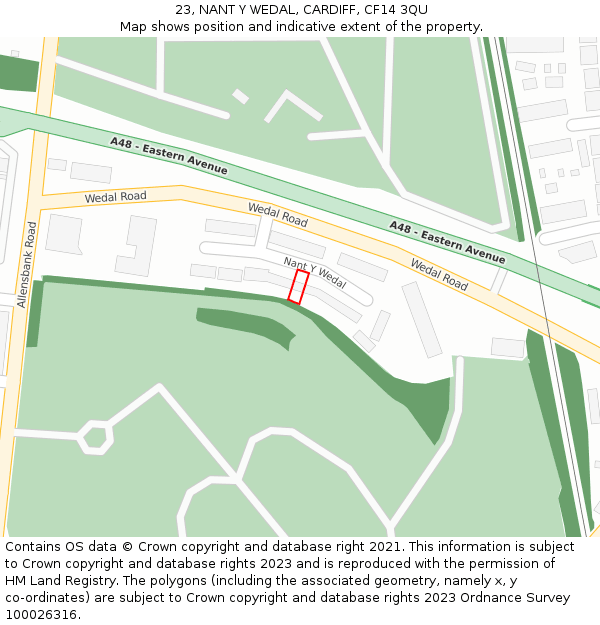 23, NANT Y WEDAL, CARDIFF, CF14 3QU: Location map and indicative extent of plot