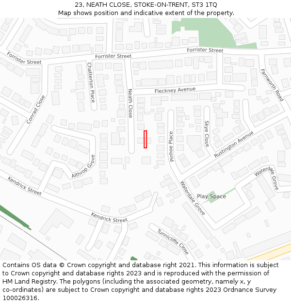 23, NEATH CLOSE, STOKE-ON-TRENT, ST3 1TQ: Location map and indicative extent of plot