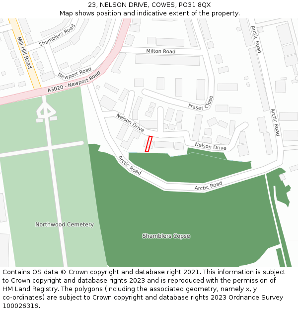 23, NELSON DRIVE, COWES, PO31 8QX: Location map and indicative extent of plot