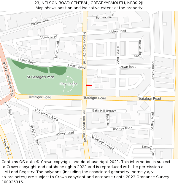 23, NELSON ROAD CENTRAL, GREAT YARMOUTH, NR30 2JL: Location map and indicative extent of plot