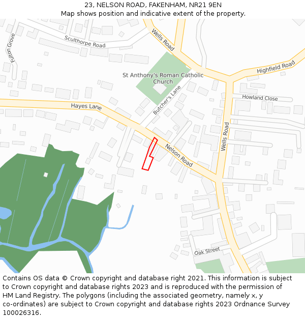 23, NELSON ROAD, FAKENHAM, NR21 9EN: Location map and indicative extent of plot